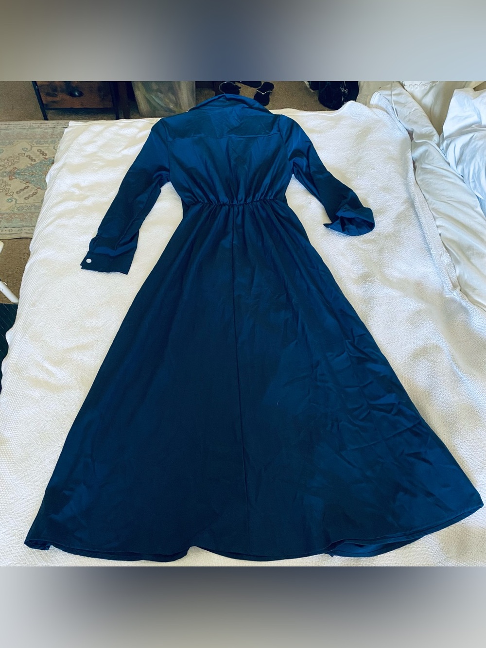 NEW Sophisticated and Classy Navy Long-Sleeved Button-Front Long Dress midi - Picture 5 of 8